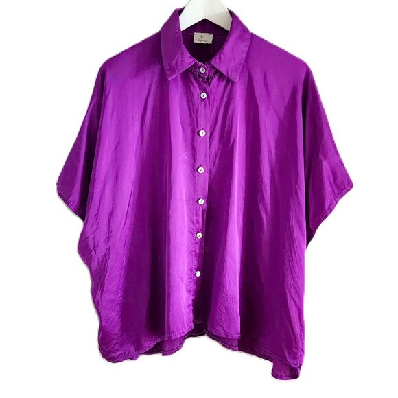 Vintage oversized short sleeve purple silk blend blouse - Picture 1 of 12